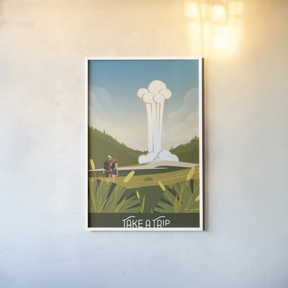 Take a Trip by Omar Escalante. shown as a paper print in a white frame. Available as a archival giclee rolled canvas, fine art paper, or poster print. SKU 65931h.