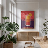Tequila Sunrise by Omar Escalante. shown as a print in a natural wood frame in a dining room. Available as a archival giclee rolled canvas, fine art paper, or poster print. SKU 100926h.