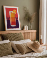 Tequila Sunrise by Omar Escalante. shown as a paper print in a natural frame. Available as a archival giclee rolled canvas, fine art paper, or poster print. SKU 100926h.