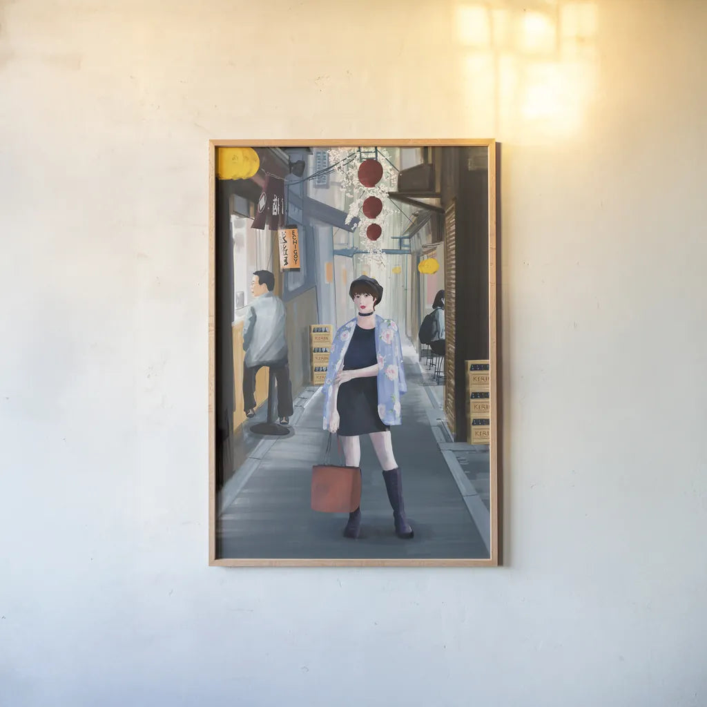 Tokyo by Omar Escalante. shown as a paper print in a natural frame. Available as a archival giclee rolled canvas, fine art paper, or poster print. SKU 75982h.