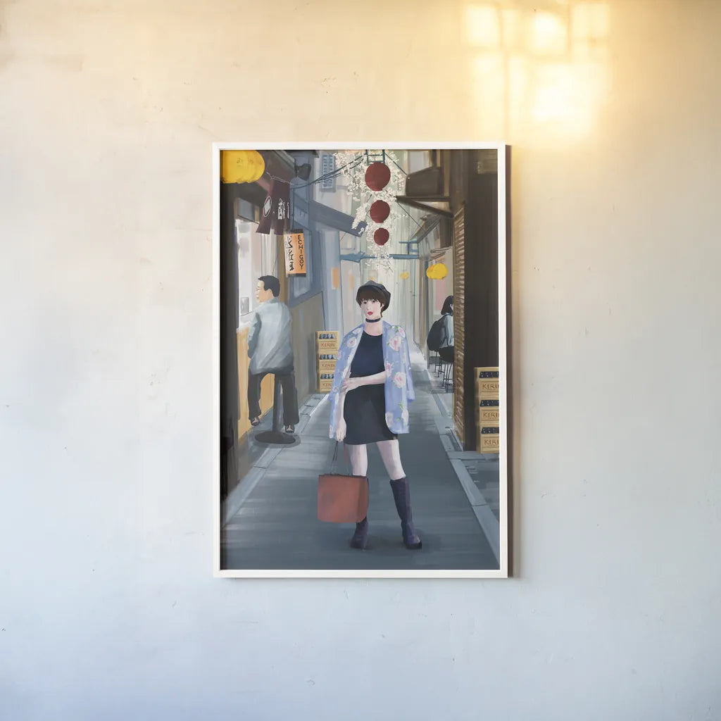 Tokyo by Omar Escalante. shown as a paper print in a white frame. Available as a archival giclee rolled canvas, fine art paper, or poster print. SKU 75982h.