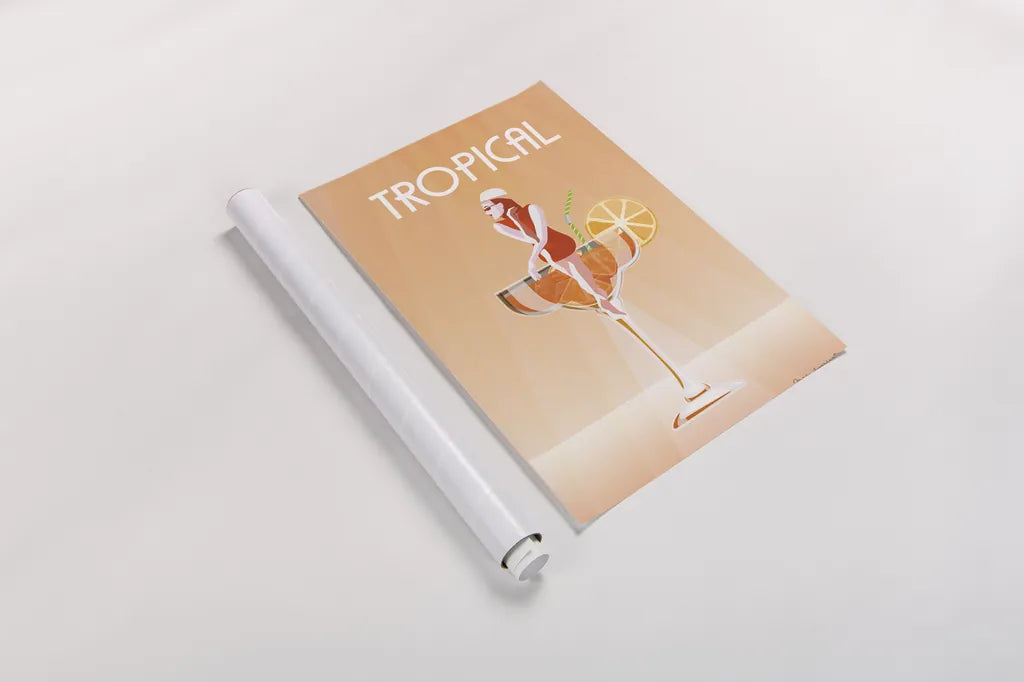 Tropical Drink by Omar Escalante. shown as a rolled paper print. Available as archival giclee rolled canvas, fine art paper, or poster print. SKU 82562h.