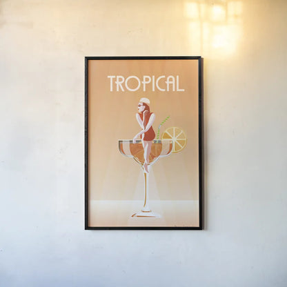 Tropical Drink by Omar Escalante. shown as a paper print in a black flame. Available as a archival giclee rolled canvas, fine art paper, or poster print. SKU 82562h.