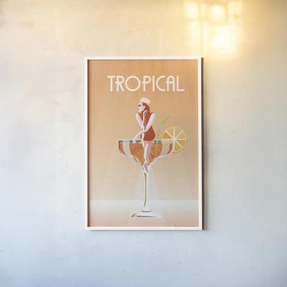 Tropical Drink by Omar Escalante. shown as a paper print in a white frame. Available as a archival giclee rolled canvas, fine art paper, or poster print. SKU 82562h.