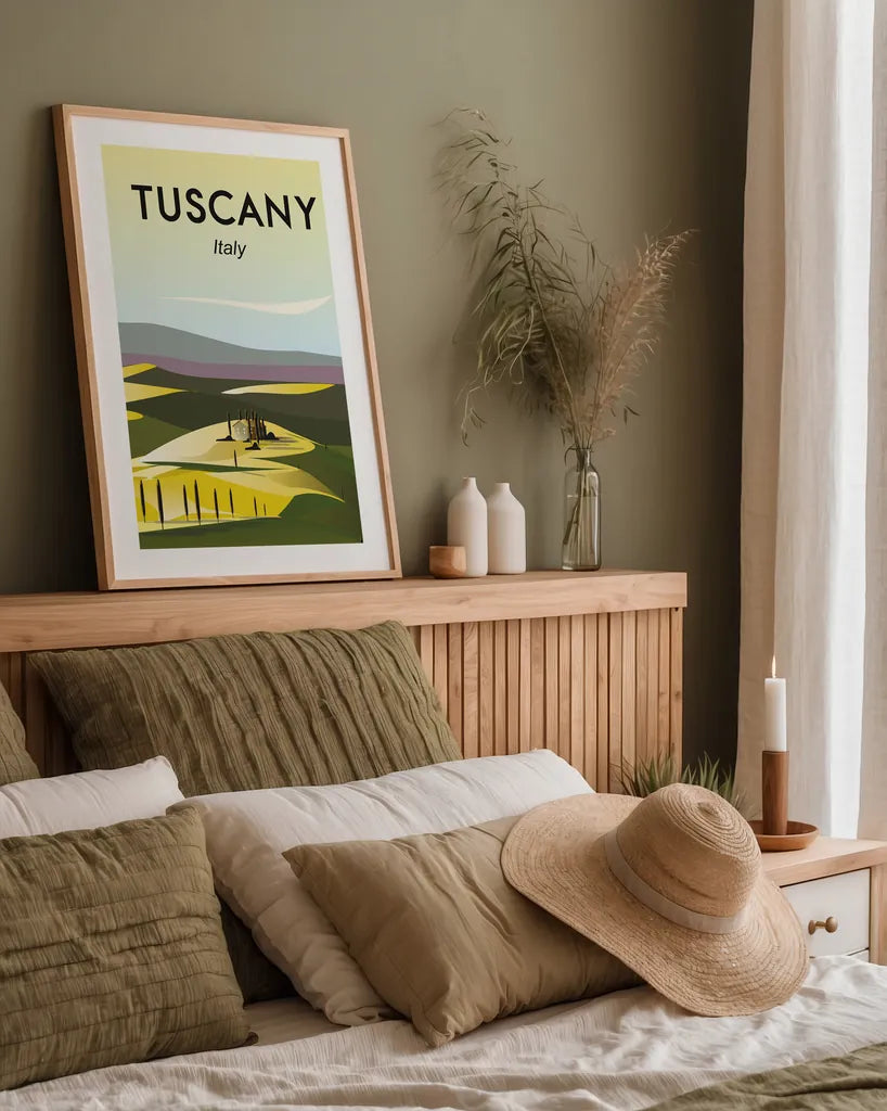 Tuscany by Omar Escalante. shown as a paper print in a natural frame. Available as a archival giclee rolled canvas, fine art paper, or poster print. SKU 62774h.