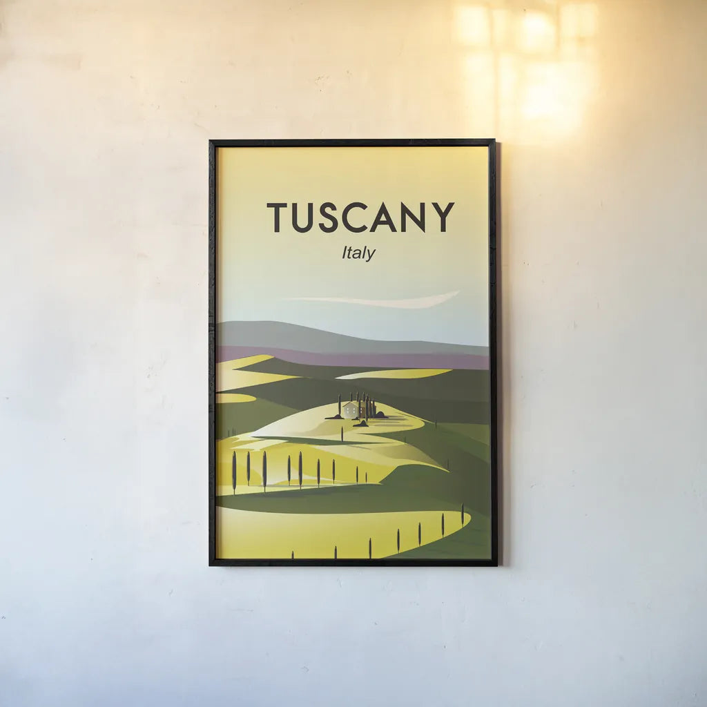 Tuscany by Omar Escalante. shown as a paper print in a black flame. Available as a archival giclee rolled canvas, fine art paper, or poster print. SKU 62774h.