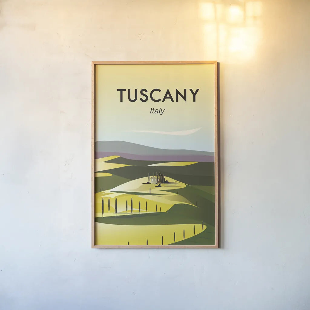 Tuscany by Omar Escalante. shown as a paper print in a natural frame. Available as a archival giclee rolled canvas, fine art paper, or poster print. SKU 62774h.