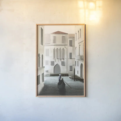 Venice Moment by Omar Escalante. shown as a paper print in a natural frame. Available as a archival giclee rolled canvas, fine art paper, or poster print. SKU 71214h.