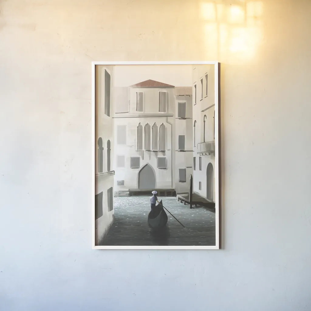 Venice Moment by Omar Escalante. shown as a paper print in a white frame. Available as a archival giclee rolled canvas, fine art paper, or poster print. SKU 71214h.