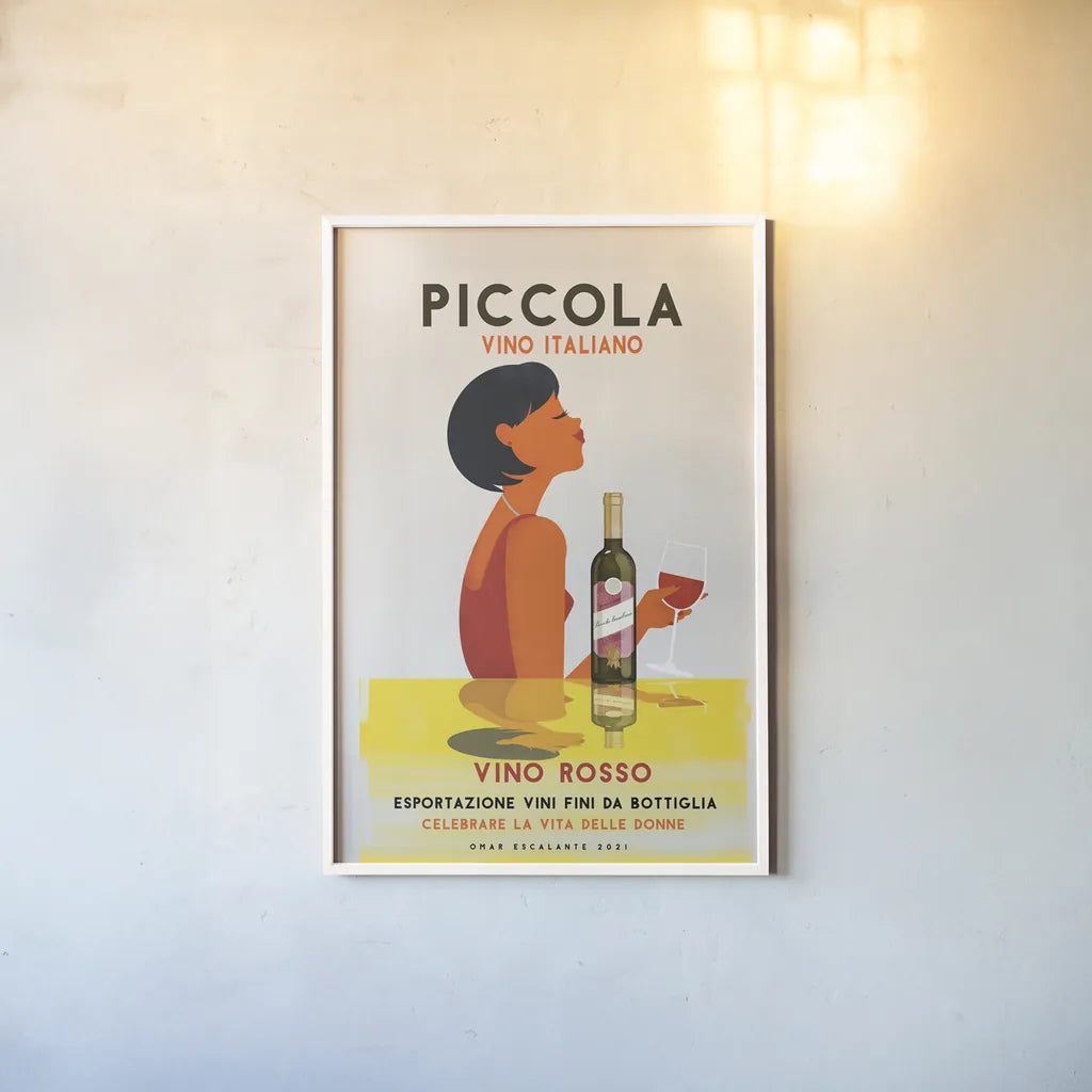 Vino Rosso I by Omar Escalante. shown as a paper print in a white frame. Available as a archival giclee rolled canvas, fine art paper, or poster print. SKU 74126h.