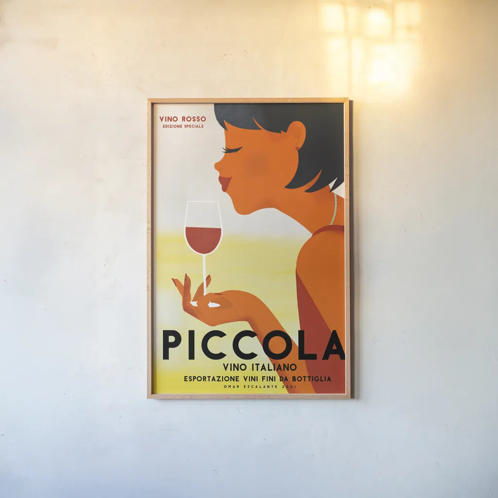 Vino Rosso II by Omar Escalante. shown as a paper print in a natural frame. Available as a archival giclee rolled canvas, fine art paper, or poster print. SKU 74127h.