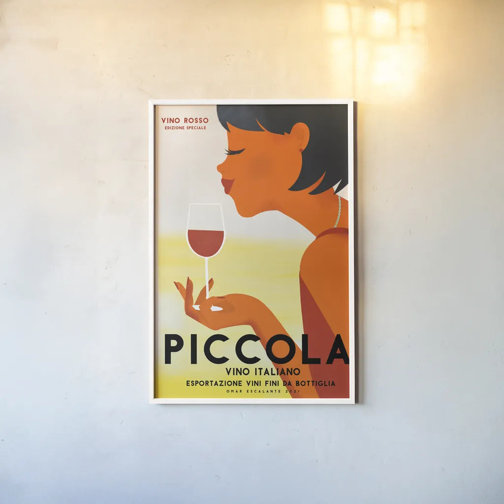 Vino Rosso II by Omar Escalante. shown as a paper print in a white frame. Available as a archival giclee rolled canvas, fine art paper, or poster print. SKU 74127h.