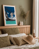 Vintage Car I by Omar Escalante. shown as a paper print in a natural frame. Available as a archival giclee rolled canvas, fine art paper, or poster print. SKU 66172h.