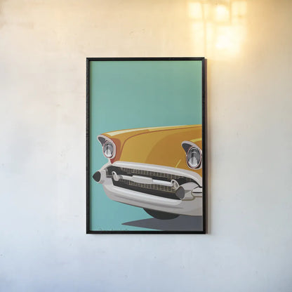 Vintage Car II by Omar Escalante. shown as a paper print in a black flame. Available as a archival giclee rolled canvas, fine art paper, or poster print. SKU 66173h.