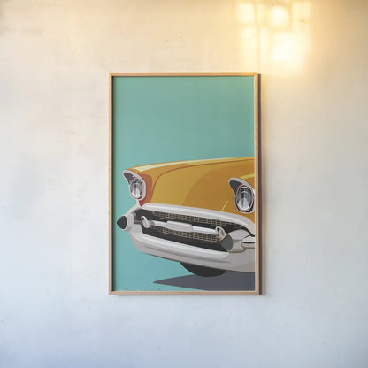 Vintage Car II by Omar Escalante. shown as a paper print in a natural frame. Available as a archival giclee rolled canvas, fine art paper, or poster print. SKU 66173h.