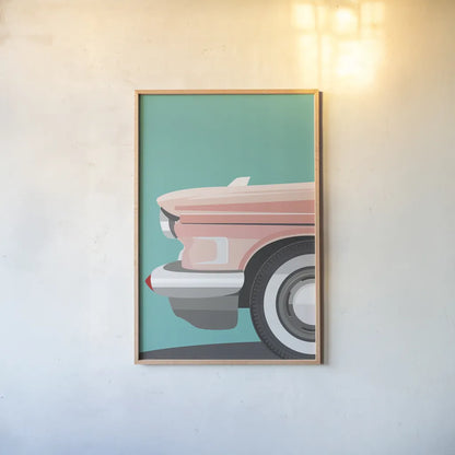 Vintage Car III by Omar Escalante. shown as a paper print in a natural frame. Available as a archival giclee rolled canvas, fine art paper, or poster print. SKU 66174h.