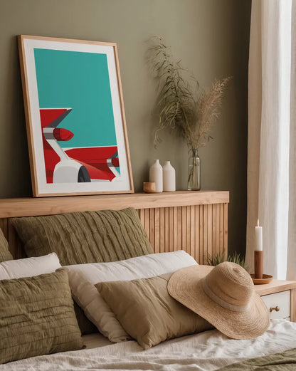 Vintage Car IV by Omar Escalante. shown as a paper print in a natural frame. Available as a archival giclee rolled canvas, fine art paper, or poster print. SKU 66175h.