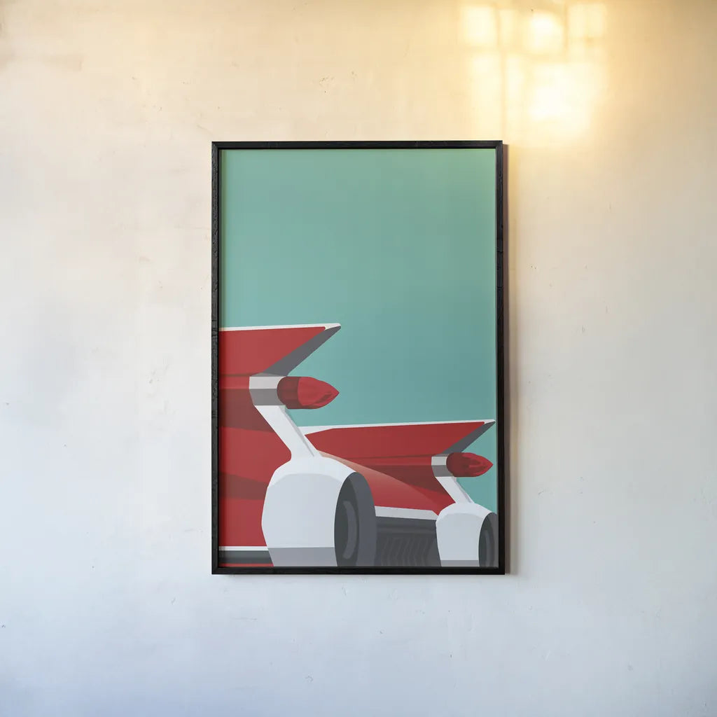 Vintage Car IV by Omar Escalante. shown as a paper print in a black flame. Available as a archival giclee rolled canvas, fine art paper, or poster print. SKU 66175h.