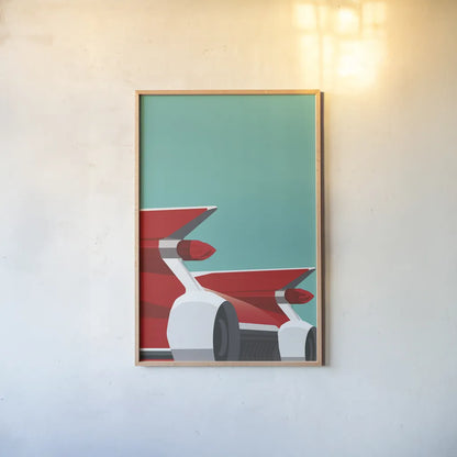 Vintage Car IV by Omar Escalante. shown as a paper print in a natural frame. Available as a archival giclee rolled canvas, fine art paper, or poster print. SKU 66175h.