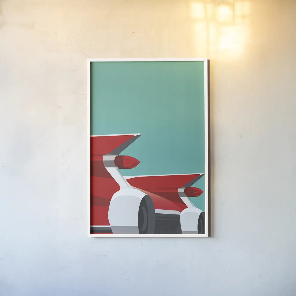 Vintage Car IV by Omar Escalante. shown as a paper print in a white frame. Available as a archival giclee rolled canvas, fine art paper, or poster print. SKU 66175h.