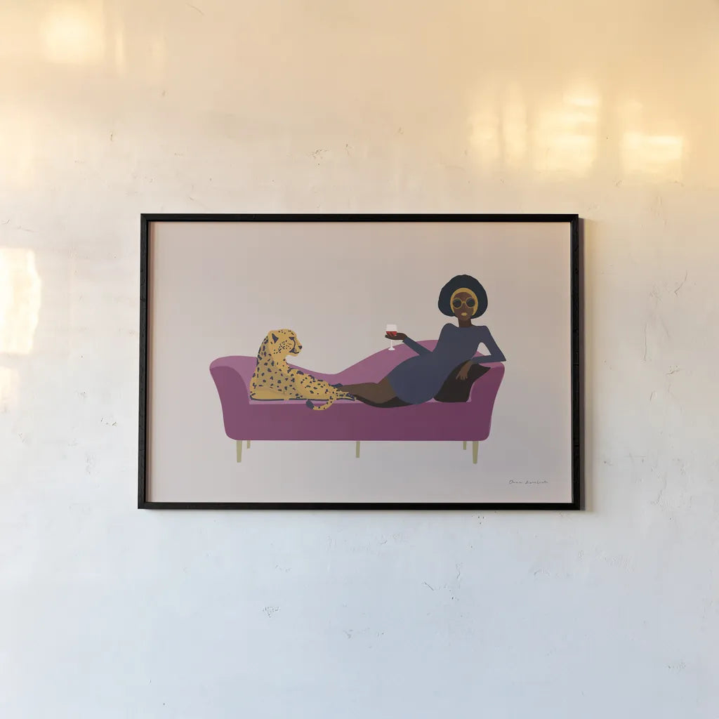 Wild Lounge I Pink Couch by Omar Escalante. shown as a paper print in a black flame. Available as a archival giclee rolled canvas, fine art paper, or poster print. SKU 77083i.
