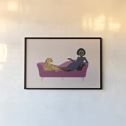 Wild Lounge I Pink Couch by Omar Escalante. shown as a paper print in a black flame. Available as a archival giclee rolled canvas, fine art paper, or poster print. SKU 77083i.