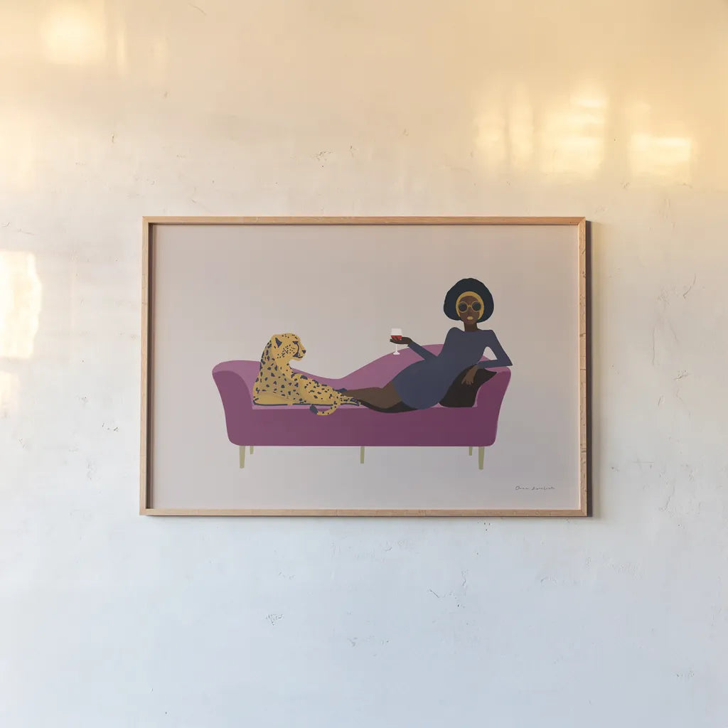 Wild Lounge I Pink Couch by Omar Escalante. shown as a paper print in a natural frame. Available as a archival giclee rolled canvas, fine art paper, or poster print. SKU 77083i.