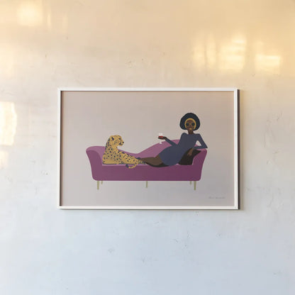 Wild Lounge I Pink Couch by Omar Escalante. shown as a paper print in a white frame. Available as a archival giclee rolled canvas, fine art paper, or poster print. SKU 77083i.