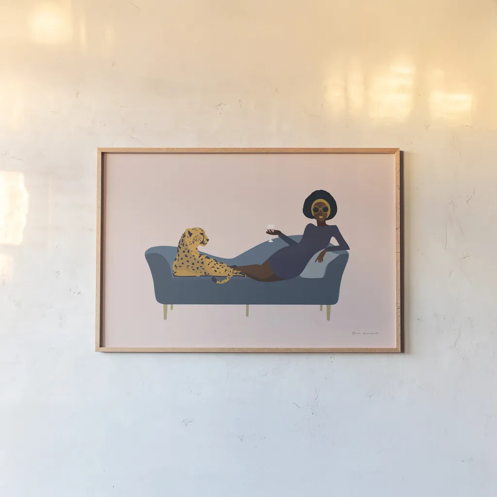 Wild Lounge I Rose Pink by Omar Escalante. shown as a paper print in a natural frame. Available as a archival giclee rolled canvas, fine art paper, or poster print. SKU 77184i.