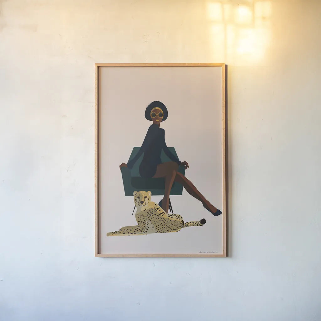 Wild Lounge II by Omar Escalante. shown as a paper print in a natural frame. Available as a archival giclee rolled canvas, fine art paper, or poster print. SKU 71788h.