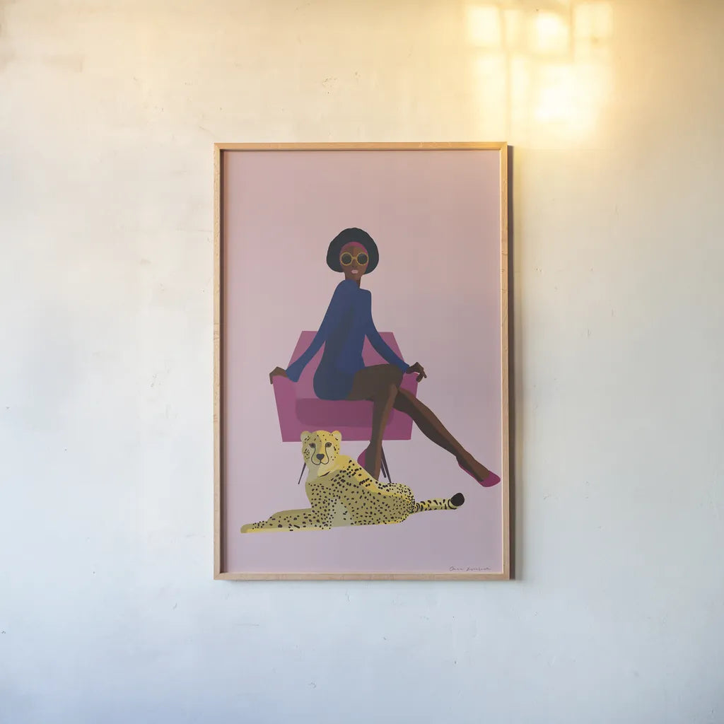 Wild Lounge II Grandeur by Omar Escalante. shown as a paper print in a natural frame. Available as a archival giclee rolled canvas, fine art paper, or poster print. SKU 73199h.