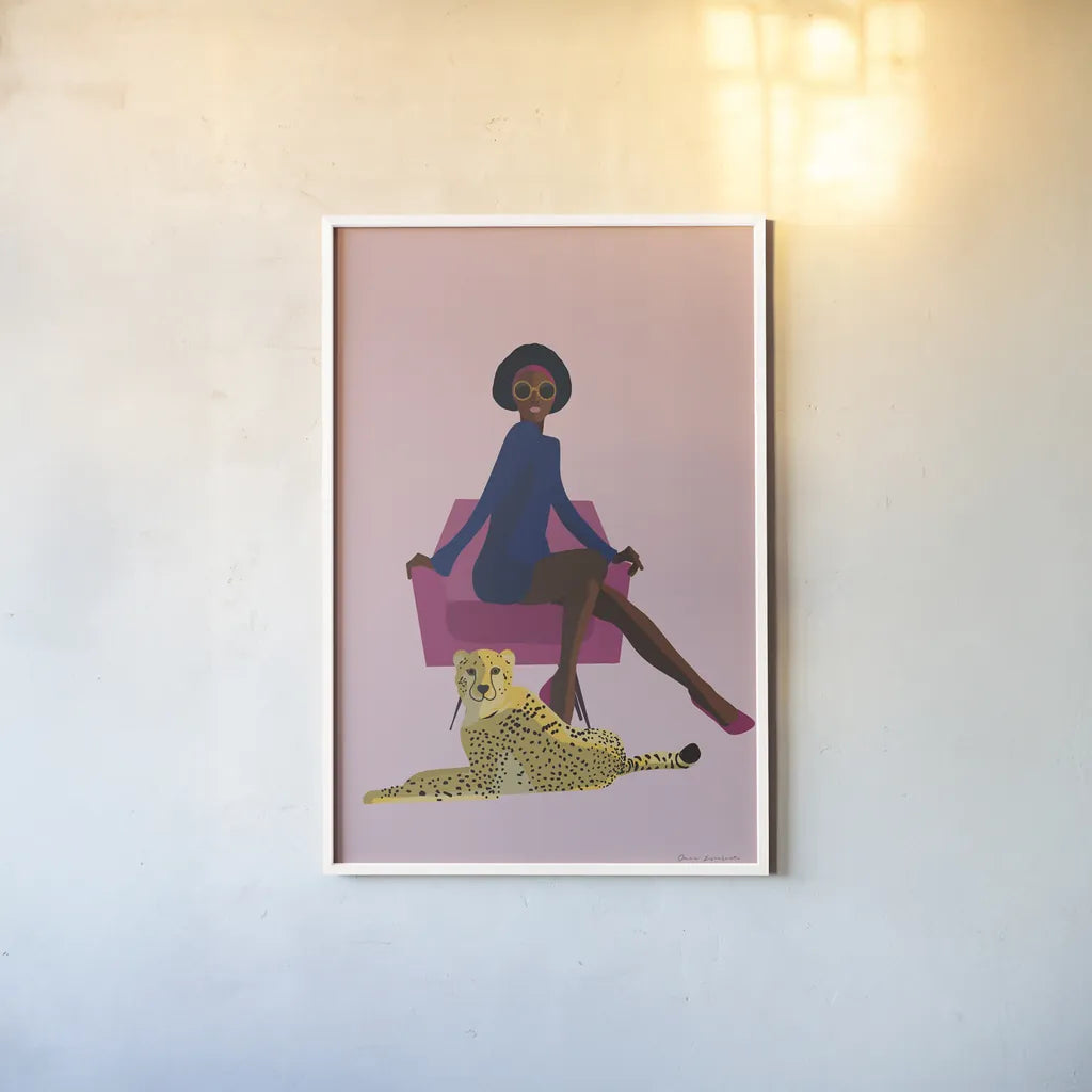 Wild Lounge II Grandeur by Omar Escalante. shown as a paper print in a white frame. Available as a archival giclee rolled canvas, fine art paper, or poster print. SKU 73199h.