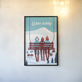 Winter Holiday by Omar Escalante. shown as a paper print in a black flame. Available as a archival giclee rolled canvas, fine art paper, or poster print. SKU 67454h.