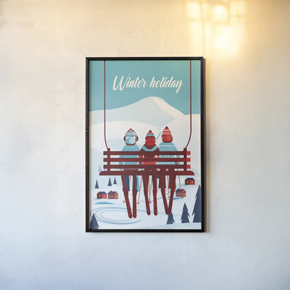 Winter Holiday by Omar Escalante. shown as a paper print in a black flame. Available as a archival giclee rolled canvas, fine art paper, or poster print. SKU 67454h.