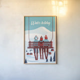 Winter Holiday by Omar Escalante. shown as a paper print in a natural frame. Available as a archival giclee rolled canvas, fine art paper, or poster print. SKU 67454h.