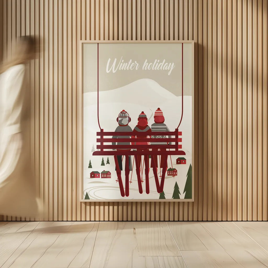 Winter Holiday Red by Omar Escalante. shown as over sized large wall art. Available as an archival giclee rolled canvas, fine art paper, or poster print. SKU 68866h.