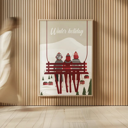 Winter Holiday Red by Omar Escalante. shown as over sized large wall art. Available as an archival giclee rolled canvas, fine art paper, or poster print. SKU 68866h.
