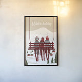 Winter Holiday Red by Omar Escalante. shown as a paper print in a black flame. Available as a archival giclee rolled canvas, fine art paper, or poster print. SKU 68866h.