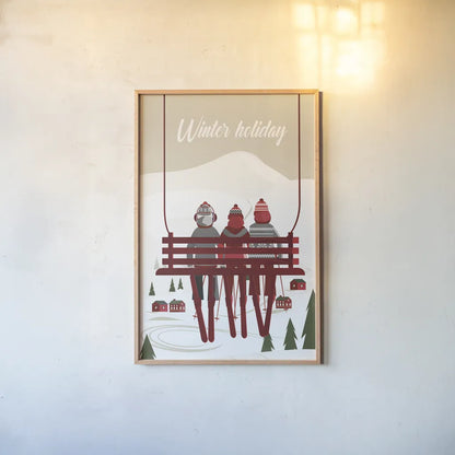 Winter Holiday Red by Omar Escalante. shown as a paper print in a natural frame. Available as a archival giclee rolled canvas, fine art paper, or poster print. SKU 68866h.