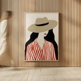 Woman in Striped Blouse I v2 by Omar Escalante. shown as over sized large wall art. Available as an archival giclee rolled canvas, fine art paper, or poster print. SKU 100931h.