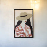Woman in Striped Blouse I v2 by Omar Escalante. shown as a paper print in a black flame. Available as a archival giclee rolled canvas, fine art paper, or poster print. SKU 100931h.