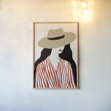 Woman in Striped Blouse I v2 by Omar Escalante. shown as a paper print in a natural frame. Available as a archival giclee rolled canvas, fine art paper, or poster print. SKU 100931h.