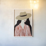 Woman in Striped Blouse I v2 by Omar Escalante. shown as a paper print in a white frame. Available as a archival giclee rolled canvas, fine art paper, or poster print. SKU 100931h.