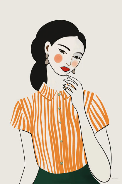 Woman in Striped Blouse II by Omar Escalante. SKU 98858h. Archival Giclee Fine art print for wall decor.