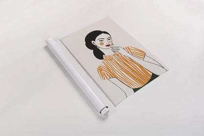 Woman in Striped Blouse II by Omar Escalante. shown as a rolled paper print. Available as archival giclee rolled canvas, fine art paper, or poster print. SKU 98858h.