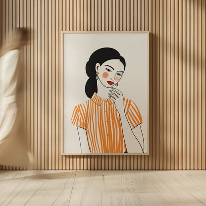 Woman in Striped Blouse II by Omar Escalante. shown as over sized large wall art. Available as an archival giclee rolled canvas, fine art paper, or poster print. SKU 98858h.