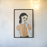 Woman in Striped Blouse II v2 by Omar Escalante. shown as a paper print in a black flame. Available as a archival giclee rolled canvas, fine art paper, or poster print. SKU 100932h.