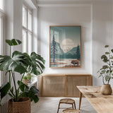 Yellowstone No Words by Omar Escalante. shown as a print in a natural wood frame in a dining room. Available as a archival giclee rolled canvas, fine art paper, or poster print. SKU 91364h.