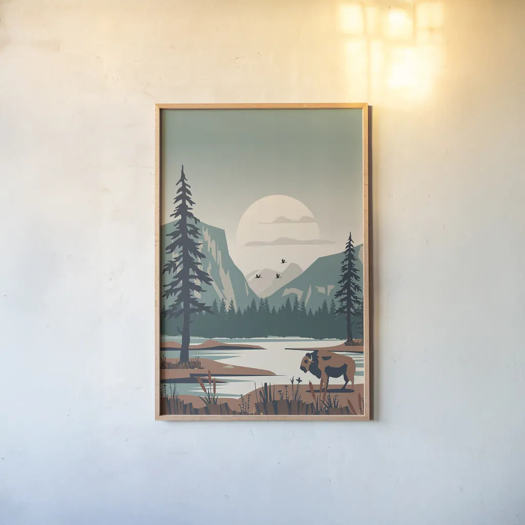 Yellowstone No Words by Omar Escalante. shown as a paper print in a natural frame. Available as a archival giclee rolled canvas, fine art paper, or poster print. SKU 91364h.