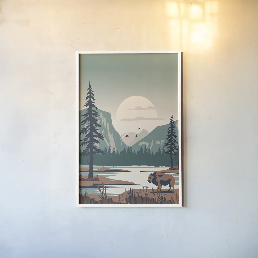 Yellowstone No Words by Omar Escalante. shown as a paper print in a white frame. Available as a archival giclee rolled canvas, fine art paper, or poster print. SKU 91364h.